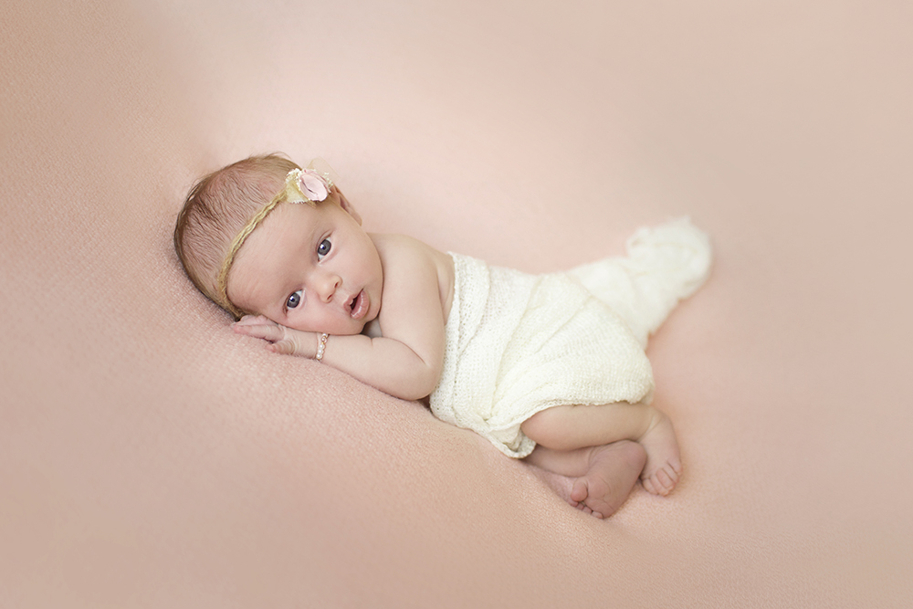 Cute european newborn baby girl poses Royalty Free Vector